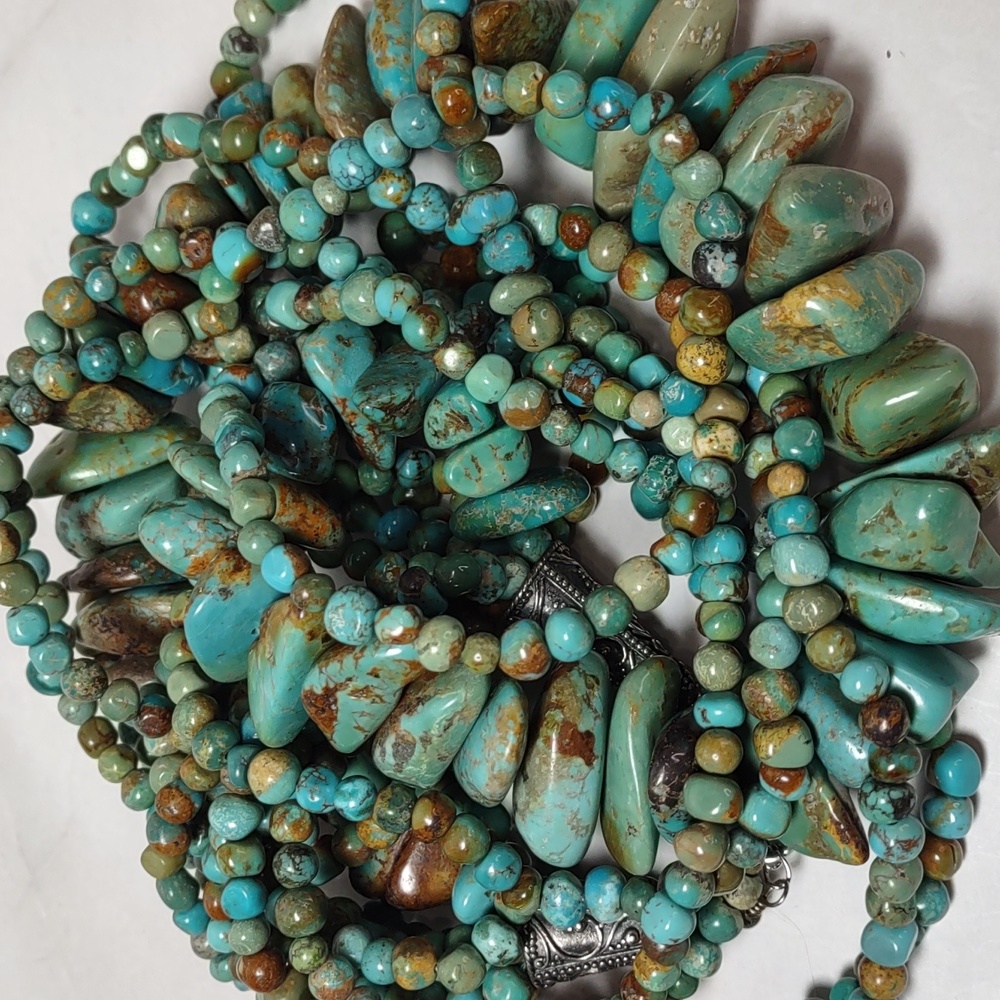 Stunning Southwestern Inspired Multi Strand Turquoise Necklace - Picture 7 of 10